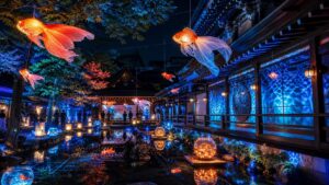 A Shrine Turns into an Aquarium at Night: Goldfish Lights at Fukushima Hachimangu
