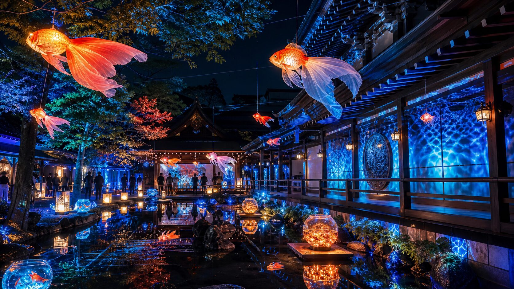 A Shrine Turns into an Aquarium at Night: Goldfish Lights at Fukushima Hachimangu